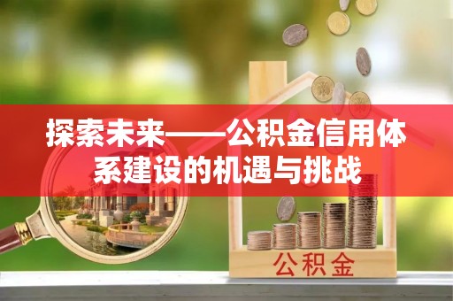 大甲探索未来——公积金信用体系建设的机遇与挑战